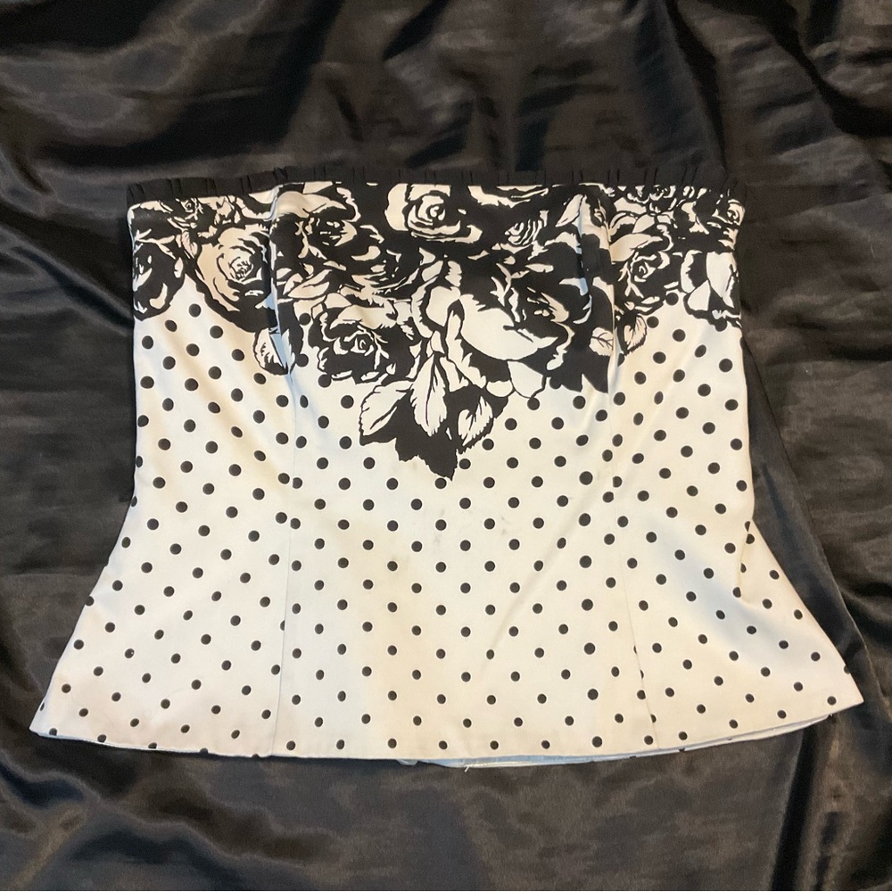 White House Black Market Floral and Polka Dot Strapless Bustier Top
